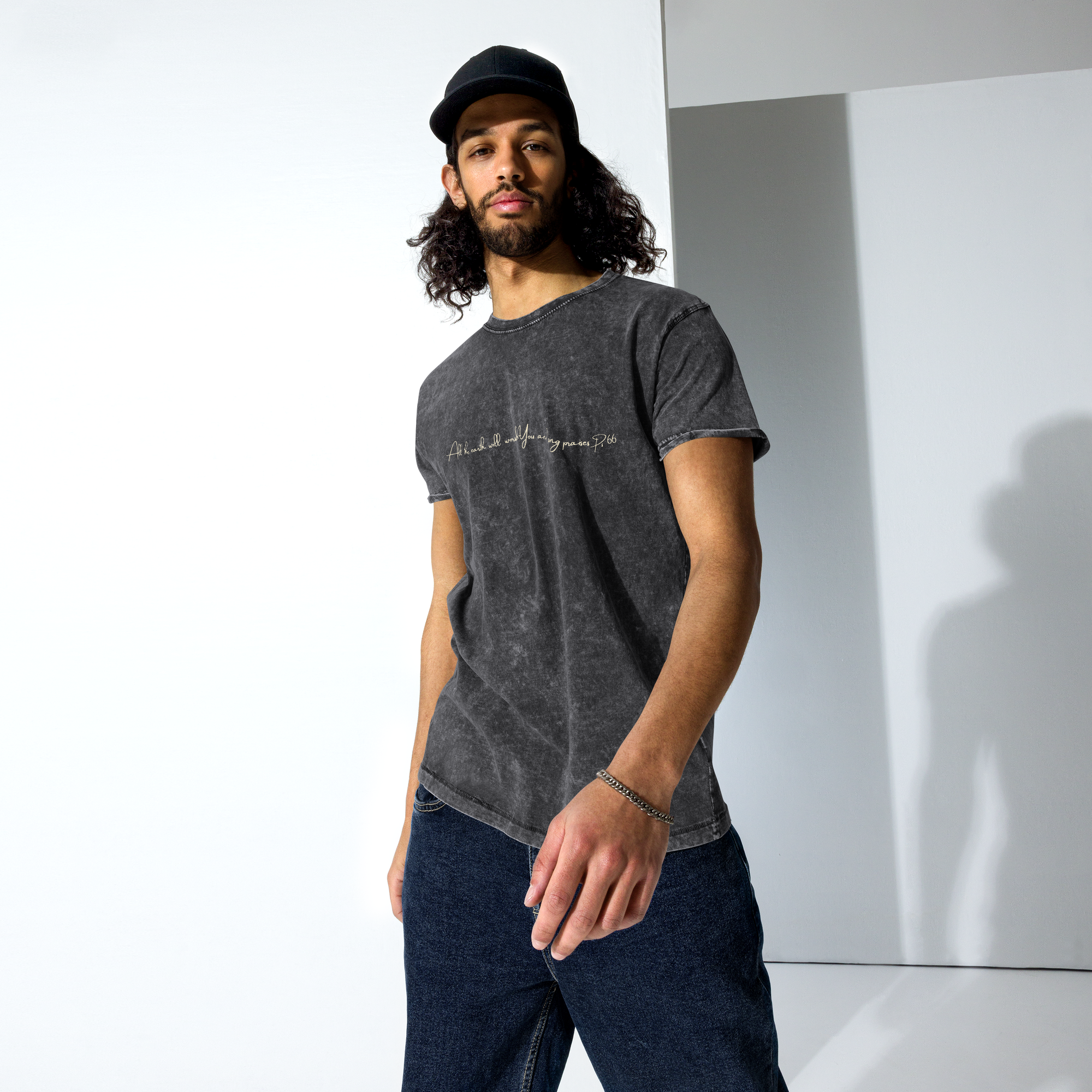 All the earth will worship You and sing praises. Psalm 66 Denim Look Cotton T-Shirt