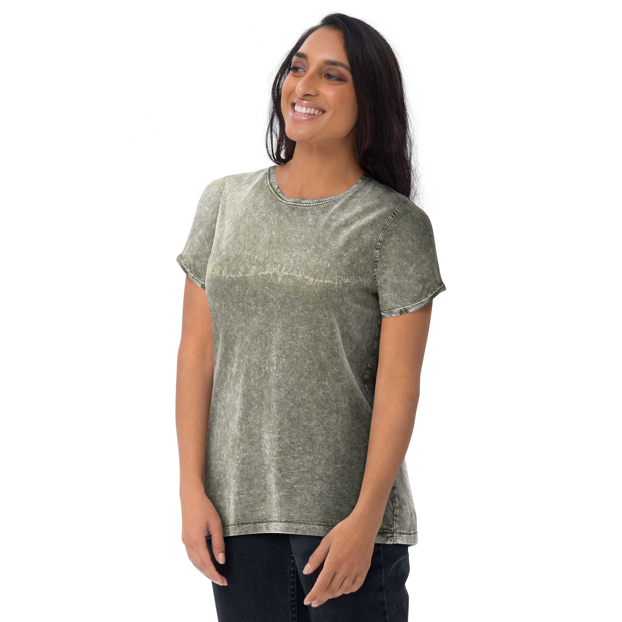 All the earth will worship You and sing praises. Psalm 66 Denim Look Cotton T-Shirt