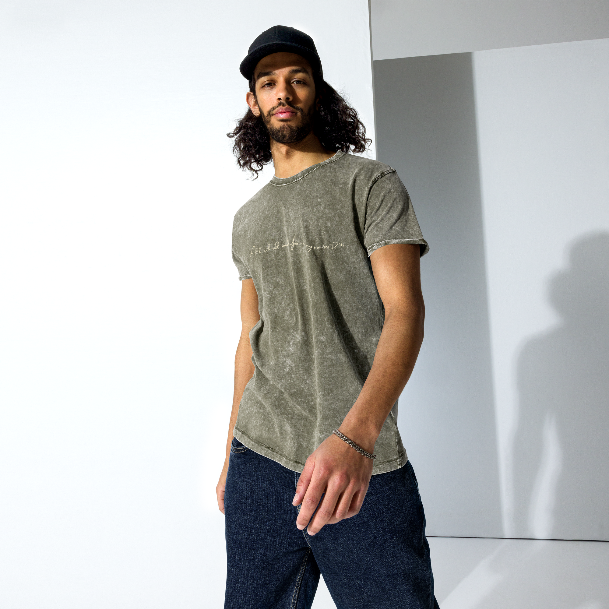 All the earth will worship You and sing praises. Psalm 66 Denim Look Cotton T-Shirt