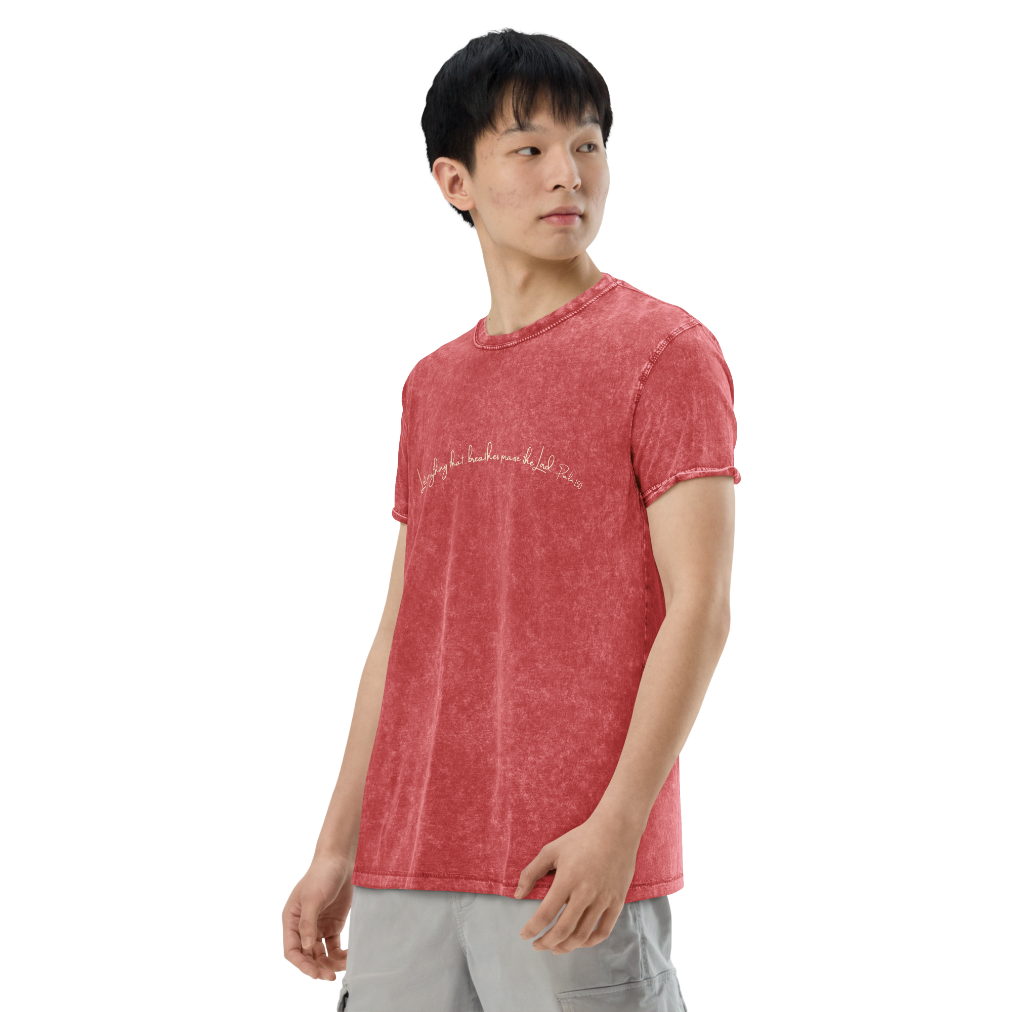 Let everything that breathes praise the Lord. Psalm 150 Denim Look Cotton T-Shirt