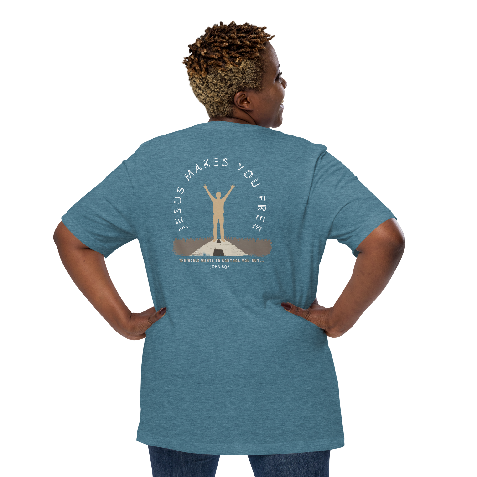 Jesus Makes You Free/ John 8:36.  Bluewater Unisex t-shirt