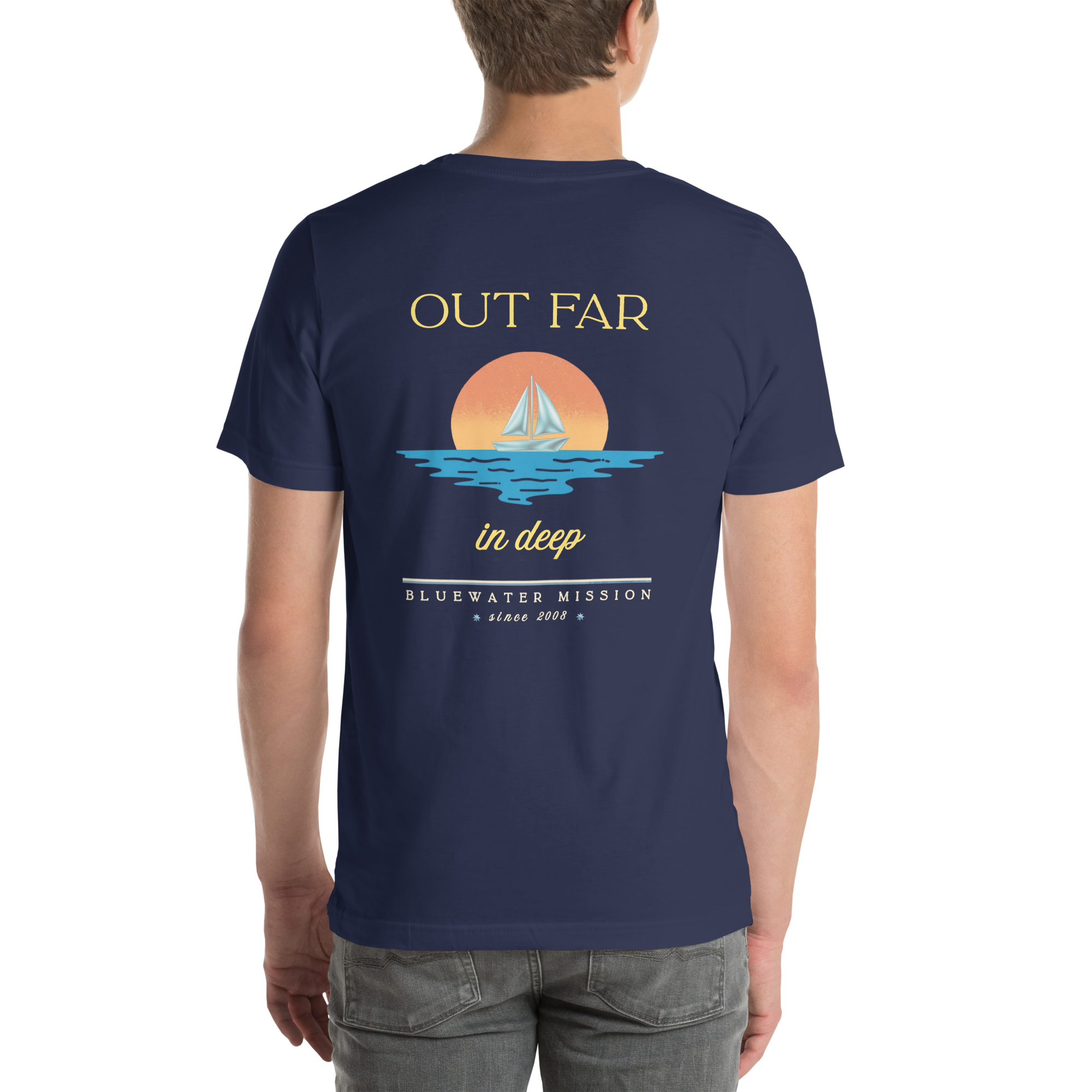 Out Far In Deep Since 2008. Bluewater Mission Unisex T-shirt