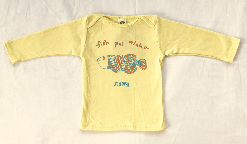 "Fish, Poi, Aloha" 100% ORGANIC Cotton Baby Long Sleeve Lapover Shirt