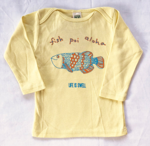 "Fish, Poi, Aloha" 100% ORGANIC Cotton Baby Long Sleeve Lapover Shirt